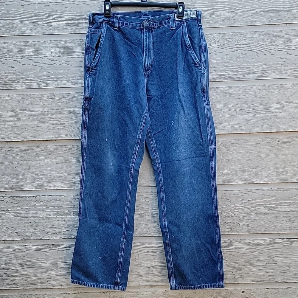 Carhartt dungaree Fit Men's jeans 5 pocket color blue size 38X32 100% cotton